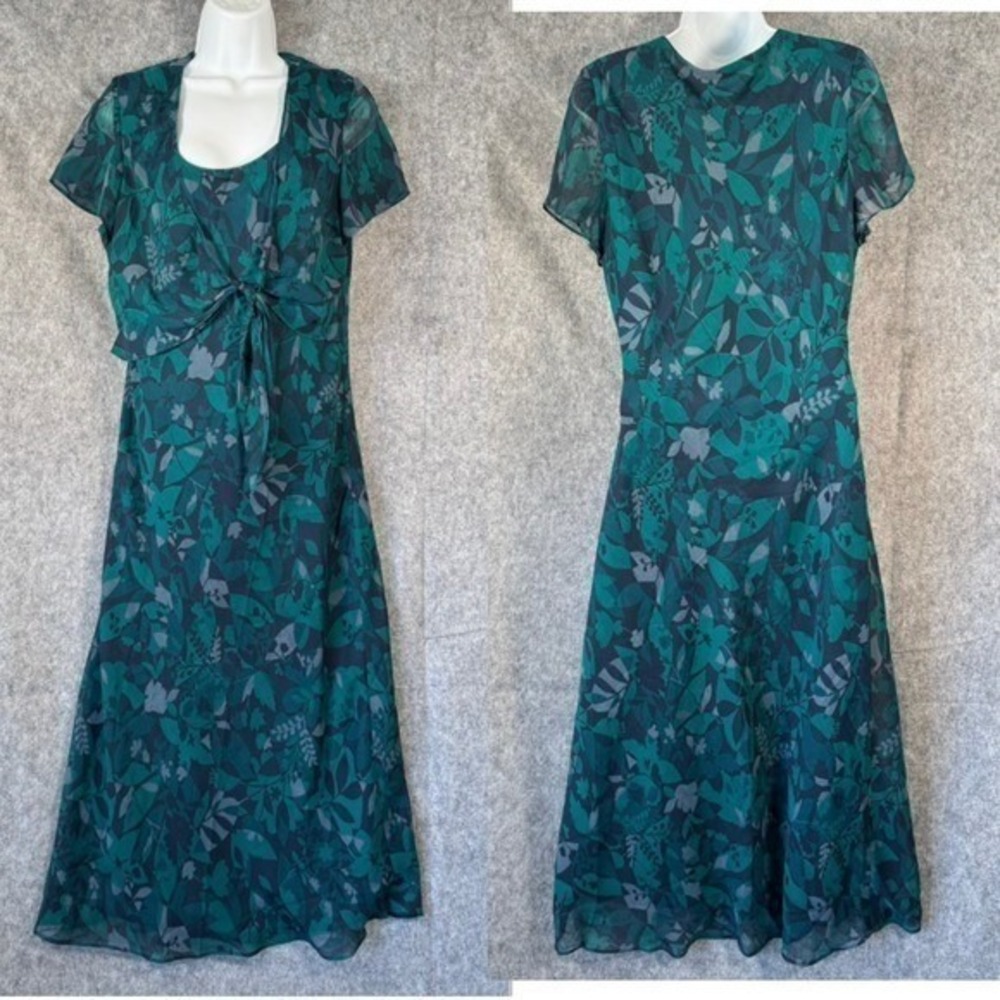 Vtg Floral Maxi Dress Womens 14 Trad Wife 90s Cottagecore Sheer Feminine Blue